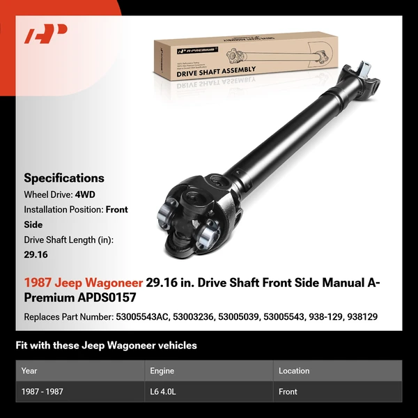 1987 Jeep Wagoneer 29.16 in. Drive Shaft Front Side Manual A-Premium APDS0157