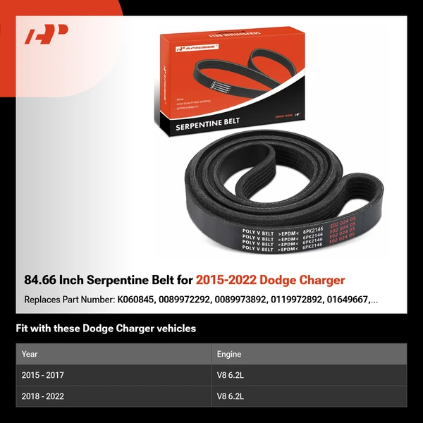84.66 Inch Serpentine Belt for 2015-2022 Dodge Charger