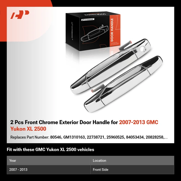 2 Pcs Front Chrome Exterior Door Handle for 2007-2013 GMC Yukon XL 2500
