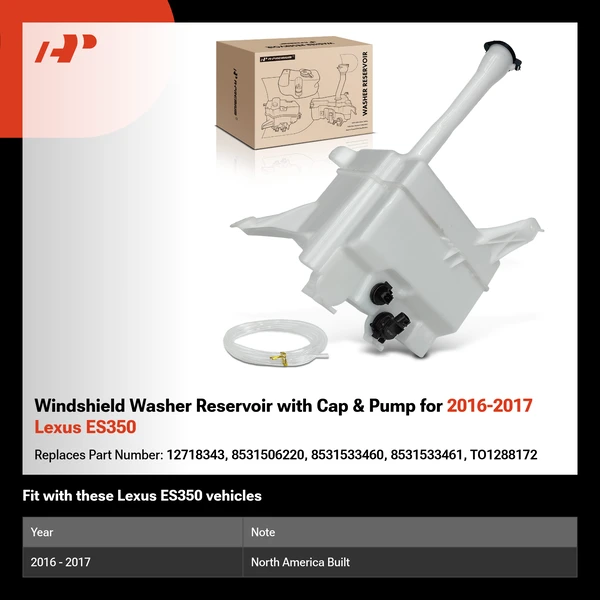 Windshield Washer Reservoir with Cap & Pump for 2016-2017 Lexus ES350