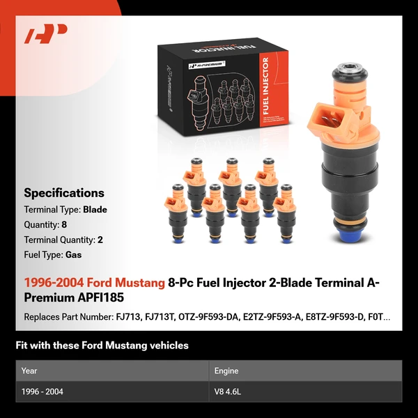 1996-2004 Ford Mustang 8-Pc Fuel Injector 2-Blade Terminal A-Premium APFI185