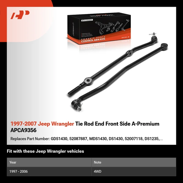 1997-2007 Jeep Wrangler Tie Rod End Front Side A-Premium APCA9356