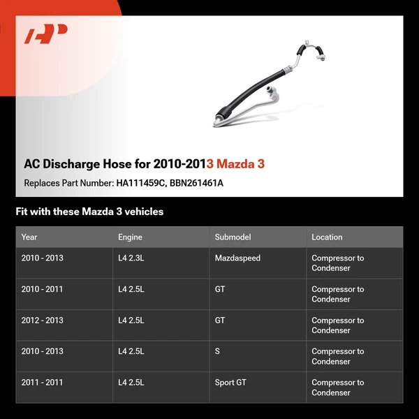AC Discharge Hose for 2010-2013 Mazda 3