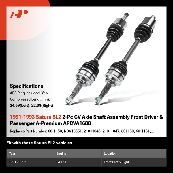 1991-1993 Saturn SL2 2-Pc CV Axle Shaft Assembly Front Driver & Passenger A-Premium APCVA1688