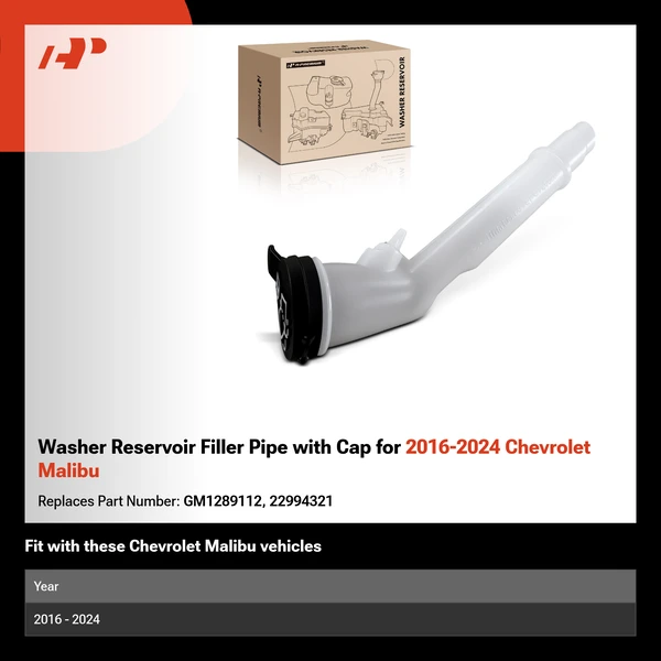 Washer Reservoir Filler Pipe with Cap for 2016-2024 Chevrolet Malibu
