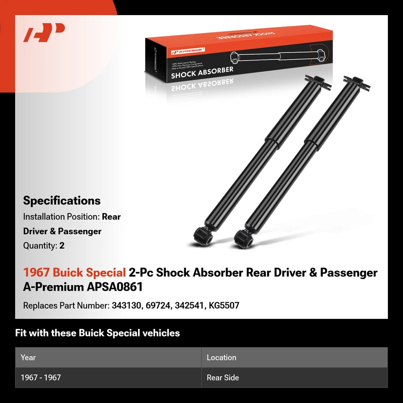 1967 Buick Special 2-Pc Shock Absorber Rear Driver & Passenger A-Premium APSA0861