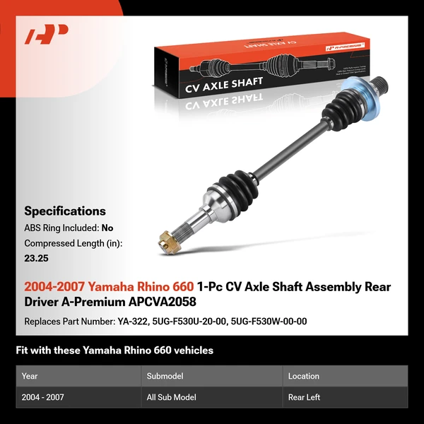 2004-2007 Yamaha Rhino 660 1-Pc CV Axle Shaft Assembly Rear Driver A-Premium APCVA2058