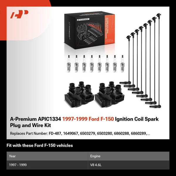 A-Premium APIC1334 1997-1999 Ford F-150 Ignition Coil Spark Plug and Wire Kit