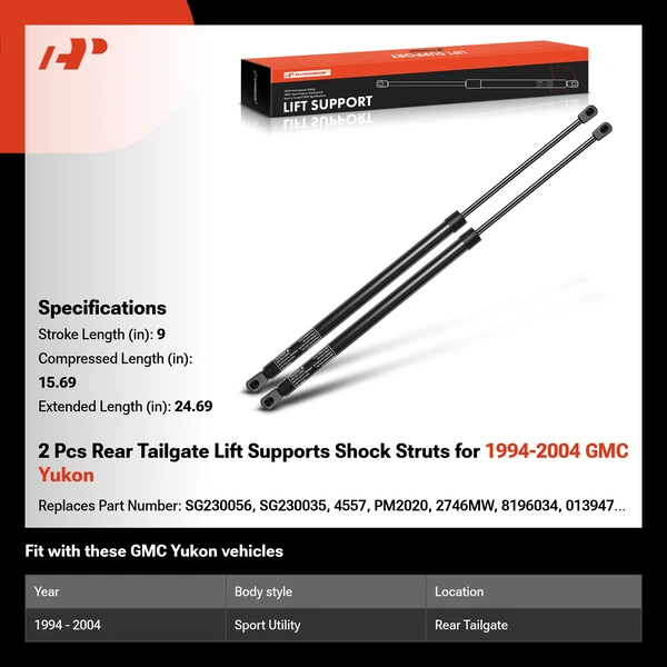 2 Pcs Rear Tailgate Lift Supports Shock Struts for 1994-2004 GMC Yukon