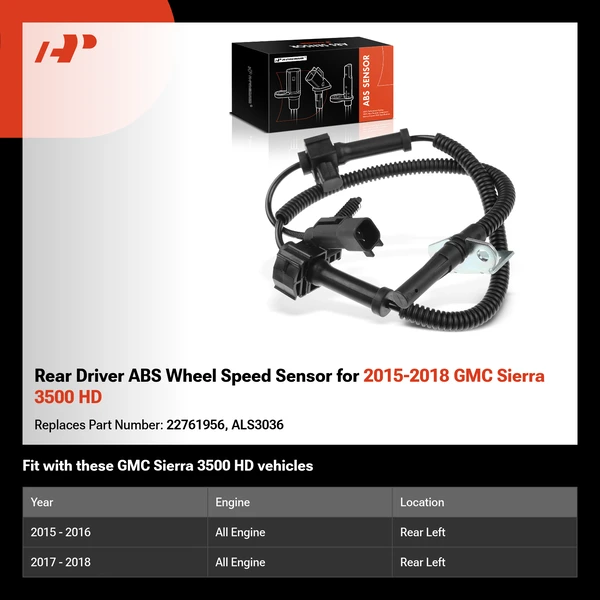 Rear Driver ABS Wheel Speed Sensor for 2015-2018 GMC Sierra 3500 HD