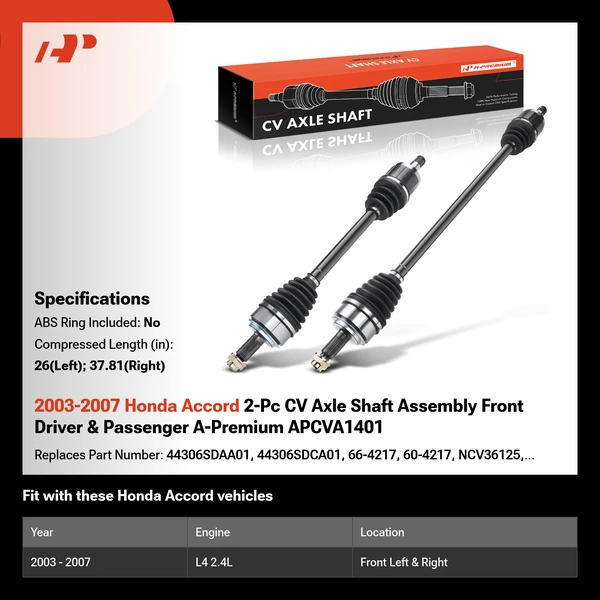 2003-2007 Honda Accord 2-Pc CV Axle Shaft Assembly Front Driver & Passenger A-Premium APCVA1401