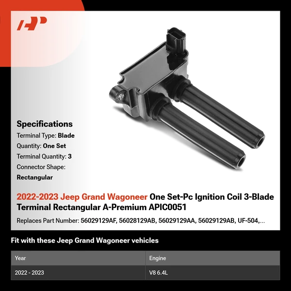 2022-2023 Jeep Grand Wagoneer One Set-Pc Ignition Coil 3-Blade Terminal Rectangular A-Premium APIC0051