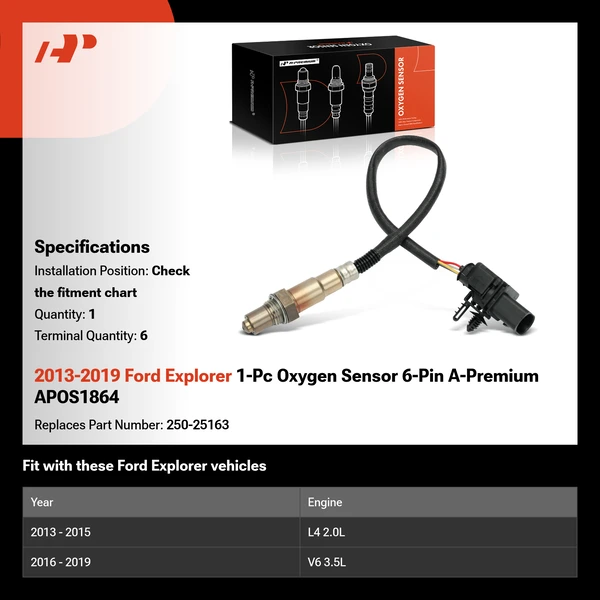 2013-2019 Ford Explorer 1-Pc Oxygen Sensor 6-Pin A-Premium APOS1864