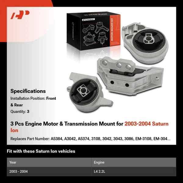 3 Pcs Engine Motor & Transmission Mount for 2003-2004 Saturn Ion