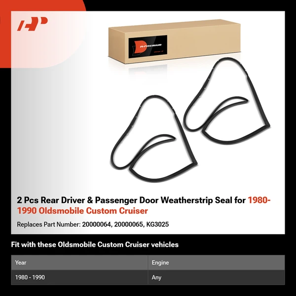 2 Pcs Rear Driver & Passenger Door Weatherstrip Seal for 1980-1990 Oldsmobile Custom Cruiser