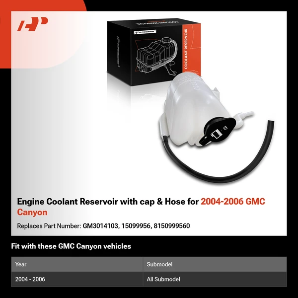 Engine Coolant Reservoir with cap & Hose for 2004-2006 GMC Canyon