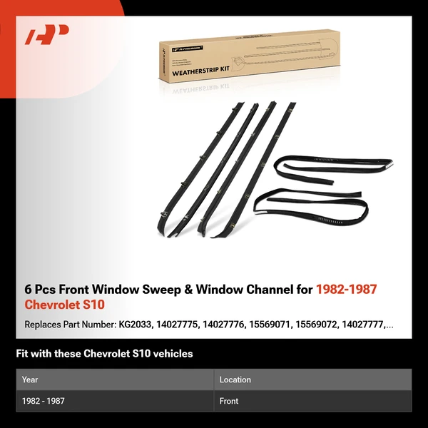 6 Pcs Front Window Sweep & Window Channel for 1982-1987 Chevrolet S10