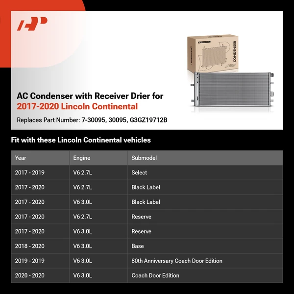 AC Condenser with Receiver Drier for 2017-2020 Lincoln Continental