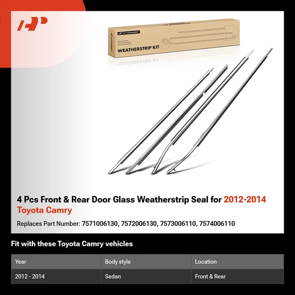 4 Pcs Front & Rear Door Glass Weatherstrip Seal for 2012-2014 Toyota Camry