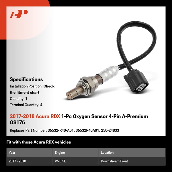 2017-2018 Acura RDX 1-Pc Oxygen Sensor 4-Pin A-Premium OS176