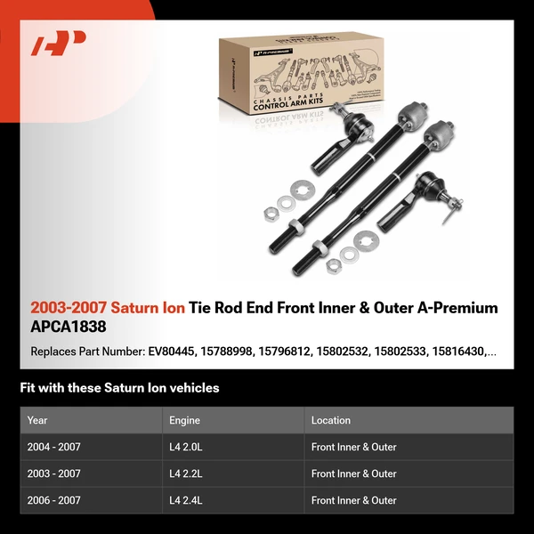 2003-2007 Saturn Ion Tie Rod End Front Inner & Outer A-Premium APCA1838