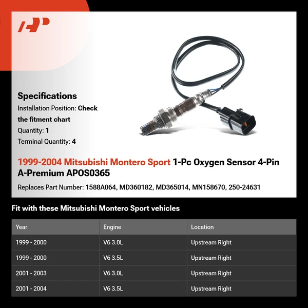 1999-2004 Mitsubishi Montero Sport 1-Pc Oxygen Sensor 4-Pin A-Premium APOS0365