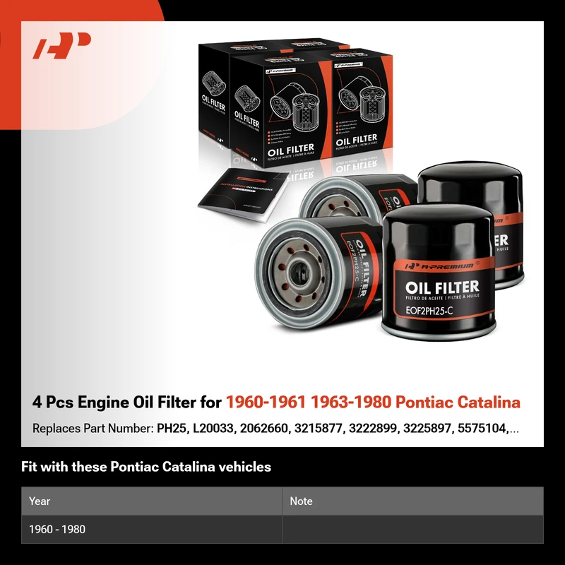 4 Pcs Engine Oil Filter for 1960-1961 1963-1980 Pontiac Catalina
