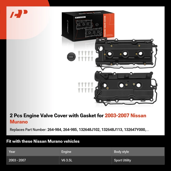 2 Pcs Engine Valve Cover with Gasket for 2003-2007 Nissan Murano