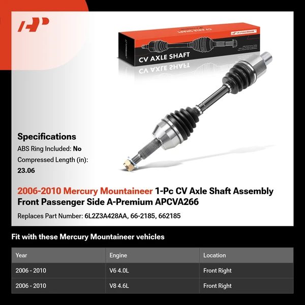 2006-2010 Mercury Mountaineer 1-Pc CV Axle Shaft Assembly Front Passenger Side A-Premium APCVA266