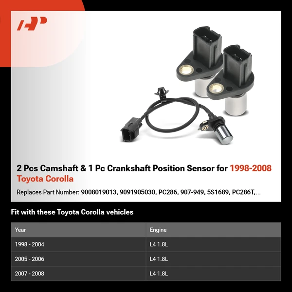 2 Pcs Camshaft & 1 Pc Crankshaft Position Sensor for 1998-2008 Toyota Corolla