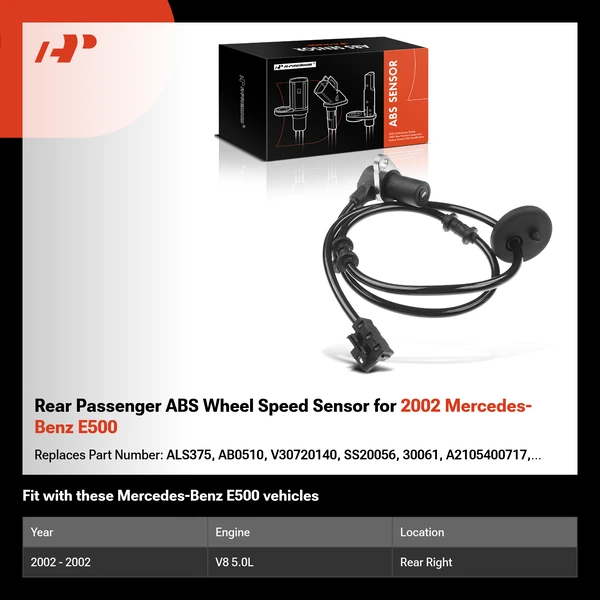 Rear Passenger ABS Wheel Speed Sensor for 2002 Mercedes-Benz E500