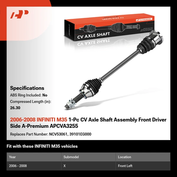 2006-2008 INFINITI M35 1-Pc CV Axle Shaft Assembly Front Driver Side A-Premium APCVA3255