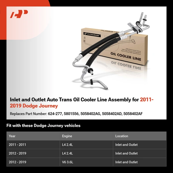 Inlet and Outlet Auto Trans Oil Cooler Line Assembly for 2011-2019 Dodge Journey