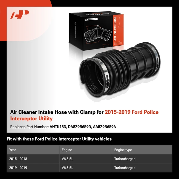 Air Cleaner Intake Hose with Clamp for 2015-2019 Ford Police Interceptor Utility
