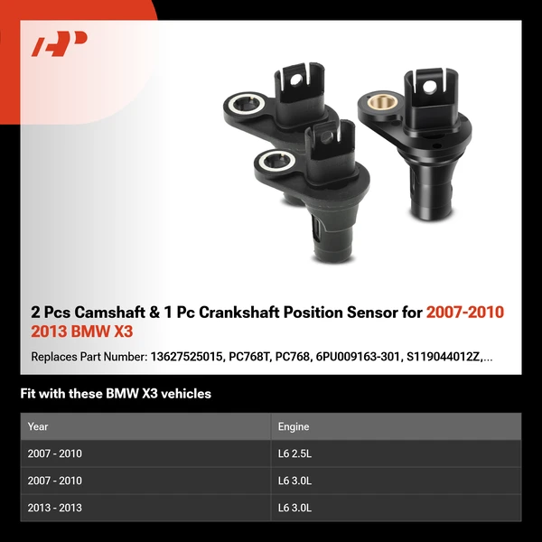 2 Pcs Camshaft & 1 Pc Crankshaft Position Sensor for 2007-2010 2013 BMW X3