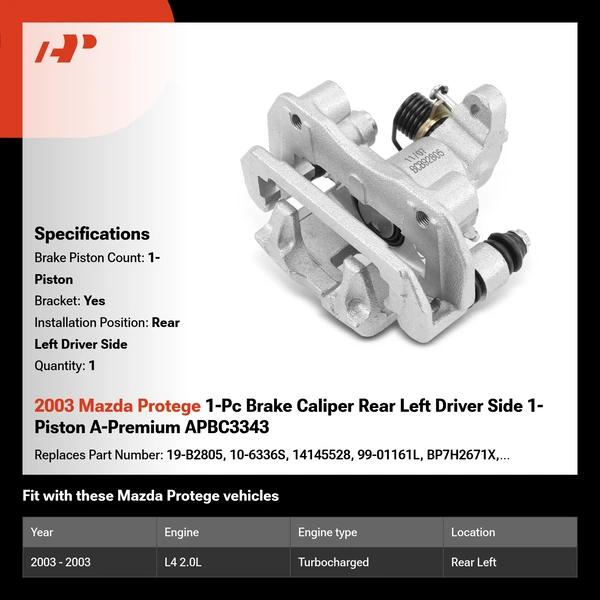 2003 Mazda Protege 1-Pc Brake Caliper Rear Left Driver Side 1-Piston A-Premium APBC3343