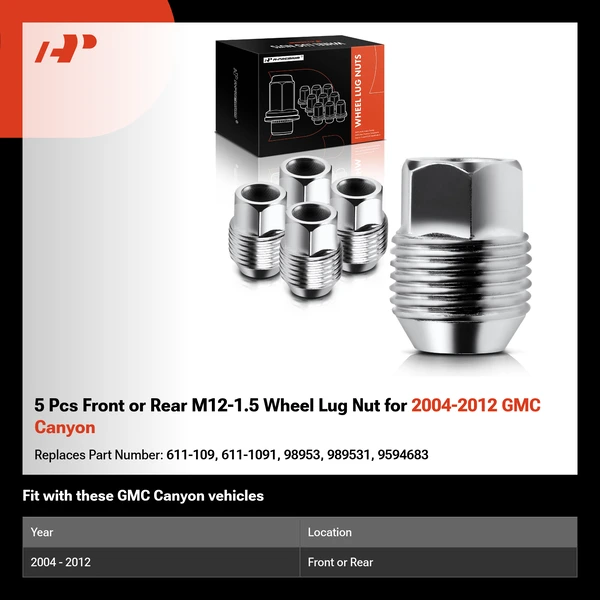 5 Pcs Front or Rear M12-1.5 Wheel Lug Nut for 2004-2012 GMC Canyon