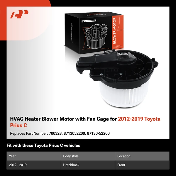 HVAC Heater Blower Motor with Fan Cage for 2012-2019 Toyota Prius C