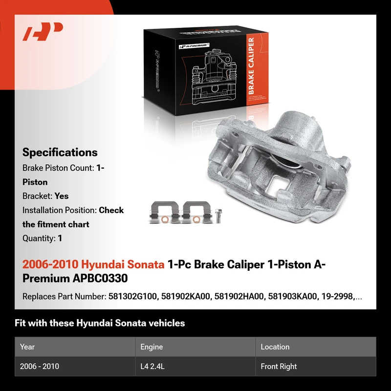 2006-2010 Hyundai Sonata 1-Pc Brake Caliper 1-Piston A-Premium APBC0330