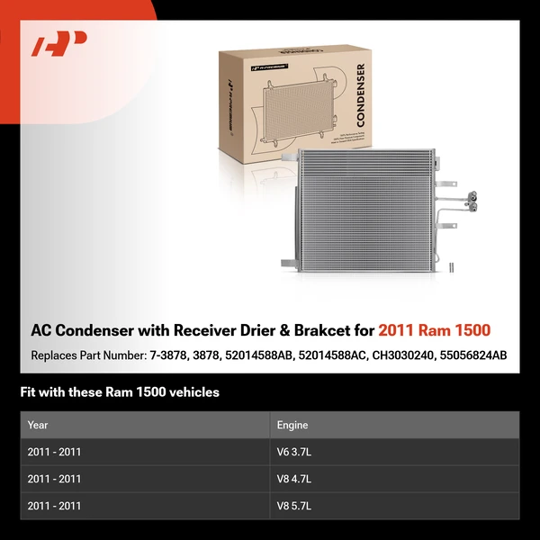 AC Condenser with Receiver Drier & Brakcet for 2011 Ram 1500