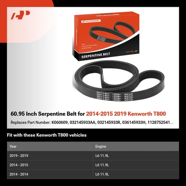 60.95 Inch Serpentine Belt for 2014-2015 2019 Kenworth T800