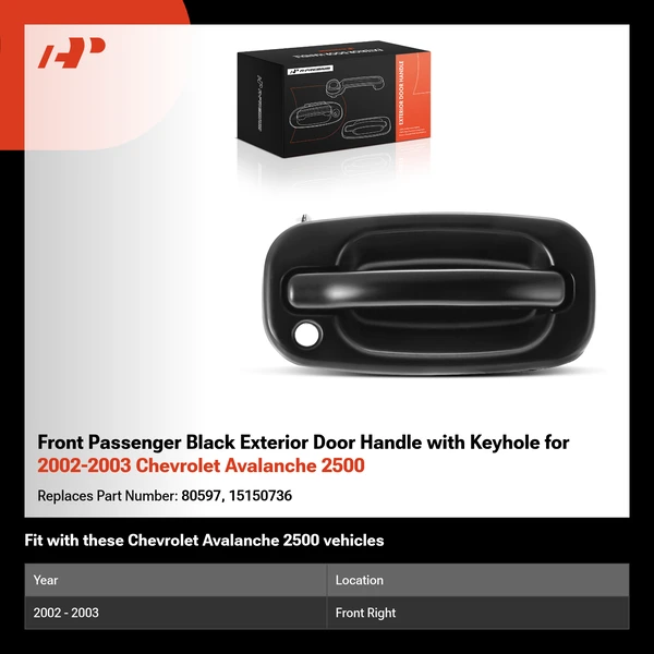 Front Passenger Black Exterior Door Handle with Keyhole for 2002-2003 Chevrolet Avalanche 2500