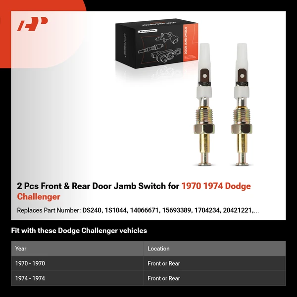 2 Pcs Front & Rear Door Jamb Switch for 1970 1974 Dodge Challenger