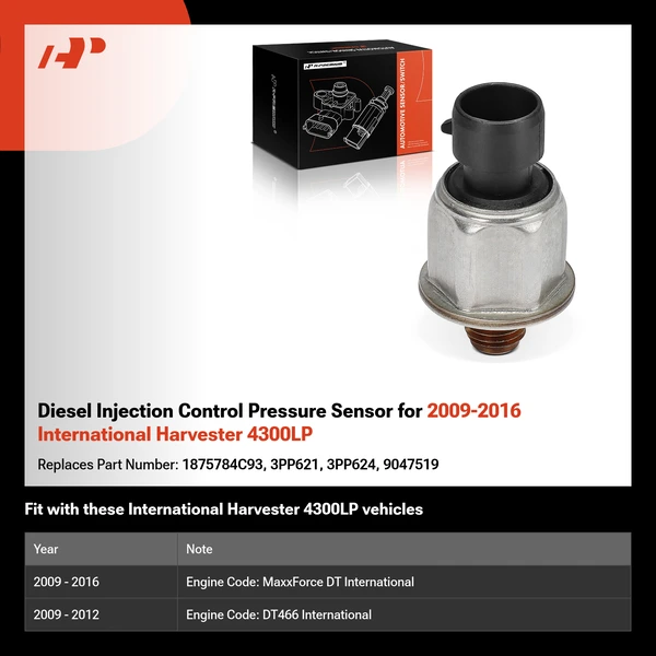 Diesel Injection Control Pressure Sensor for 2009-2016 International Harvester 4300LP