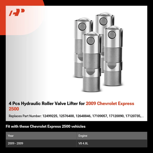 4 Pcs Hydraulic Roller Valve Lifter for 2009 Chevrolet Express 2500