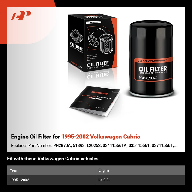 Engine Oil Filter for 1995-2002 Volkswagen Cabrio