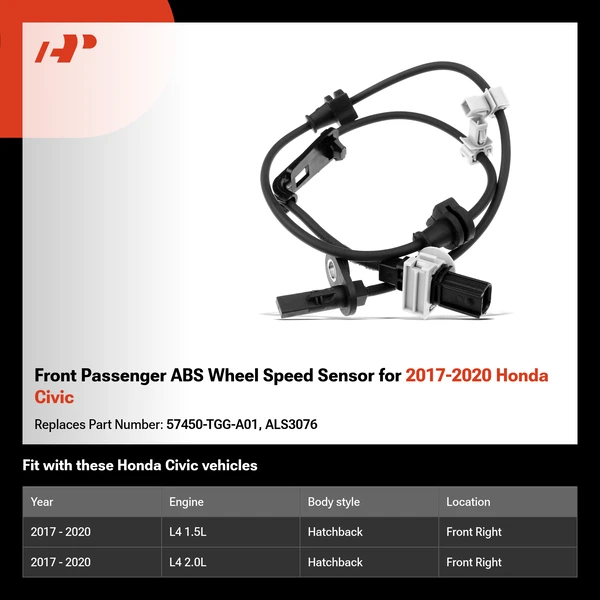 Front Passenger ABS Wheel Speed Sensor for 2017-2020 Honda Civic