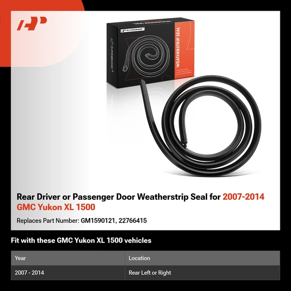 Rear Driver or Passenger Door Weatherstrip Seal for 2007-2014 GMC Yukon XL 1500