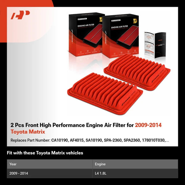 2 Pcs Front High Performance Engine Air Filter for 2009-2014 Toyota Matrix