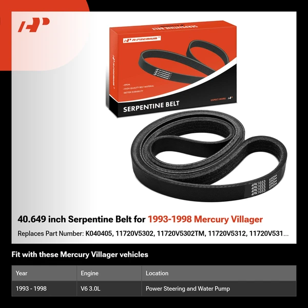 40.649 inch Serpentine Belt for 1993-1998 Mercury Villager